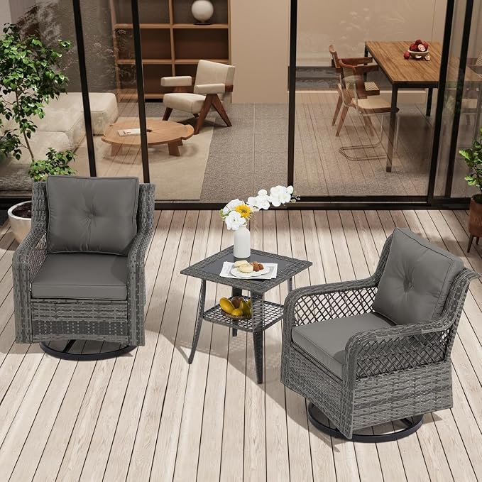 3 Pieces Patio Swivel Chairs, Wicker Patio Conversation Sets by Suvivityse