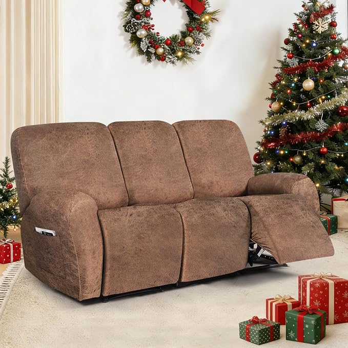 ANARACHON Leather Look Recliner Couch Cover, 8-Pieces Stretch Recliner Sofa - Image 2
