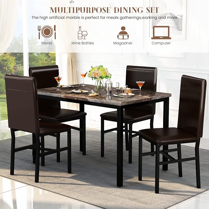 AWQM 5 Piece Dining Table Set for 4, Faux Marble Kitchen Table and Chairs for 4 - Image 6