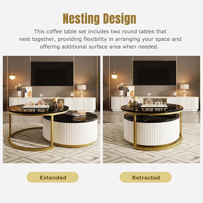 27.6" Modern Round Nesting Coffee Table Fluted - Image 8