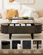 Oval Coffee Table with Storage, 47.2" Fluted Lift Top Coffee Table with 180° - Image 4