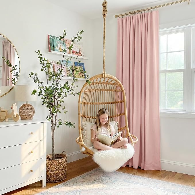 INOVADAY Linen Textured 100% Blackout Sliding Door Curtains 102x90 | Blush Pink - Image 5