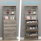BORNOON Shoe Cabinet with 3 Flip Drawers & Coat Rack, Narrow Hidden Shoe - Image 5