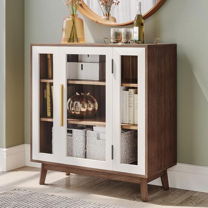 BELLEZE 31" Modern Display Curio Cabinet, 3-Tier White Storage Buffet - Image 5