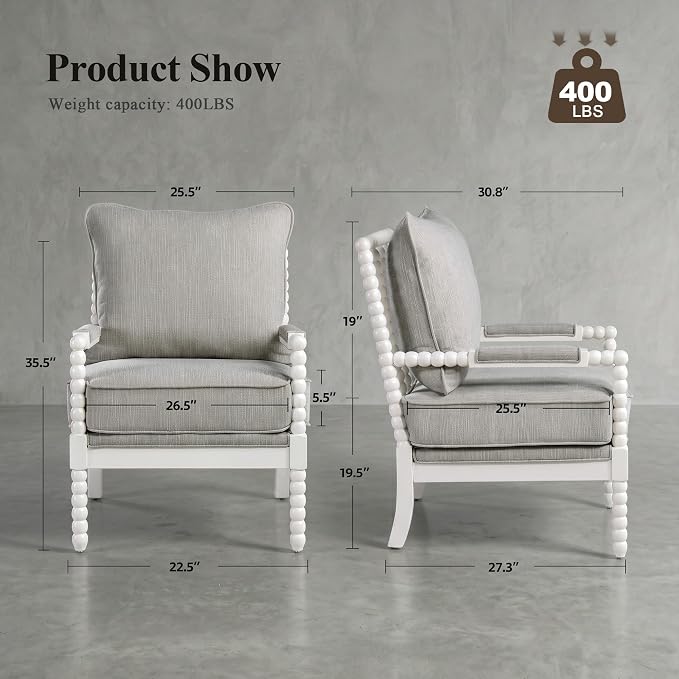 DUHOME Linen Fabric Spindle Accent Chairs Set of 2 - Image 2