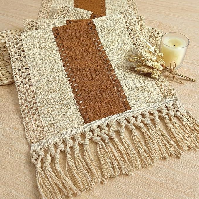 FEXIA Boho Table Runner 60 Inches Long Macrame Summer Decor Coffee Table Cover by FEXIA
