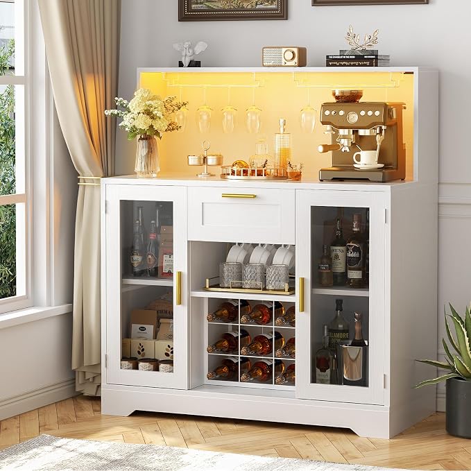 Unikito Wine Bar Cabinet with LED Light, Liquor Cabinet with Wine Rack and - Image 4