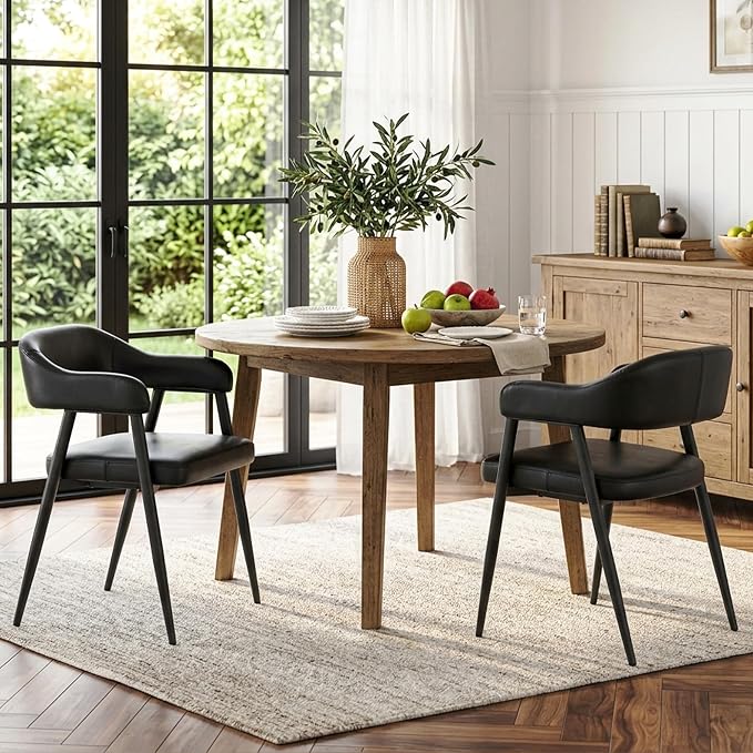 HNY Modern Dining Room Arm Chairs Set of 2, Retro Faux Leather Upholstered by HNY