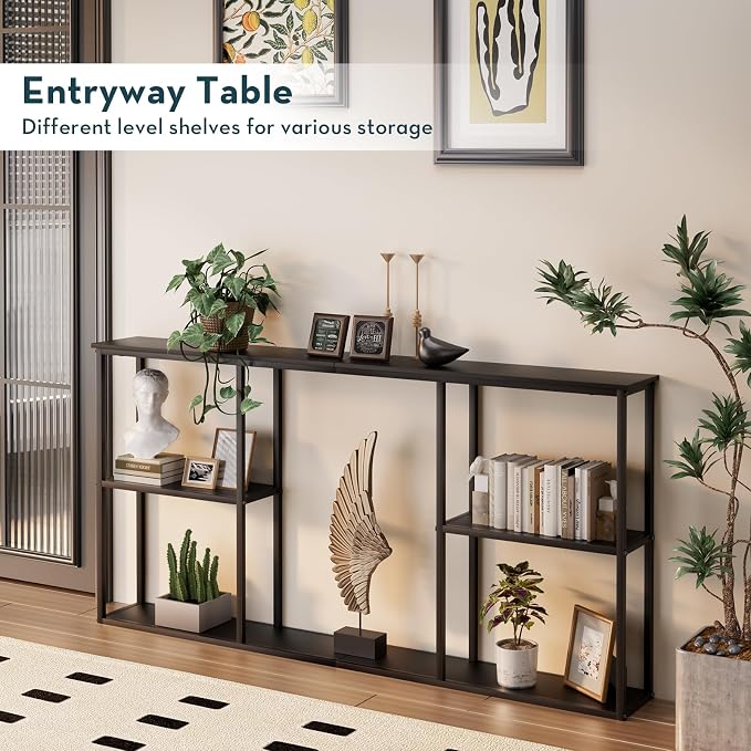 WOHOMO Black Console Table, 3-Tier Small Entryway Table, Long Sofa Table - Image 3
