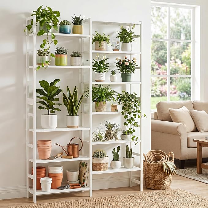 Homykic Double Wide Bamboo Bookshelf White, 6-Tier Large Open Bookcase - Image 7