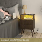 JOONEE Nightstand with Charging Station and LED Lights, Modern Bedside Table - Image 4
