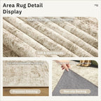 Soalmost 5x7 Area Rugs Light Brown Washable Trendy Faded Style Floral Rugs | - Image 6