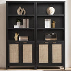 SICOTAS Bookcase 71" Tall Bookshelf 5 Tier Rattan Boho Bookcase by SICOTAS