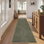 Lahome Maze Line Green Kitchen Runner Rug, 2x8 Outdoor Easy Jute Runner Rug | - Image 2