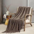 BOURINA Brown Throw Blanket 50 x70 Inches Jacquard Argyle Throw Textured Solid - Image 4