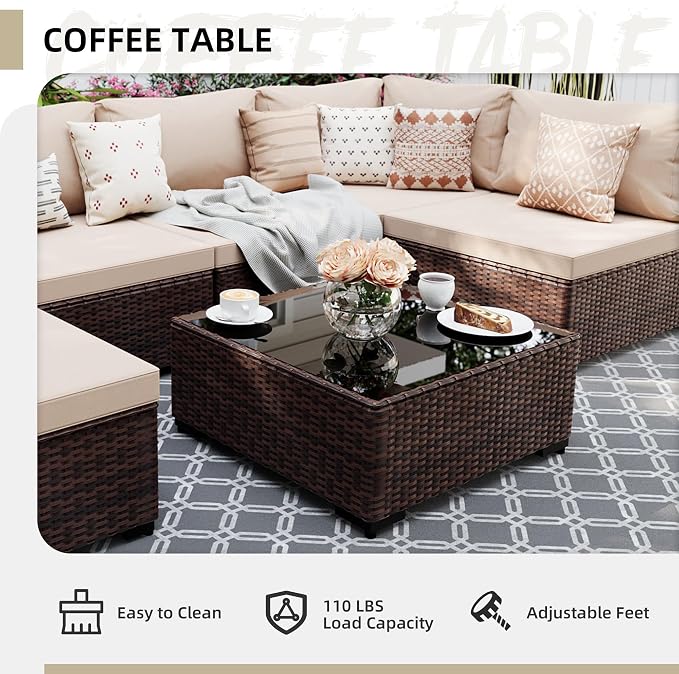 UPHA 9 Pieces Patio Furniture Sets, Wicker Outdoor Sectional Sofa Couch - Image 6