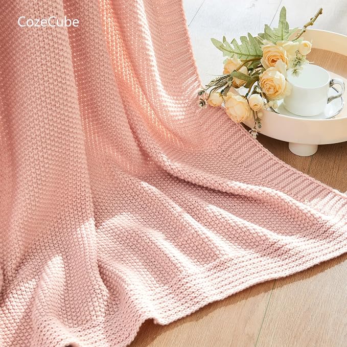 CozeCube Pink Seed Stitch Throw Blanket 50"x60", Farmhouse Decor | Blanket - Image 5