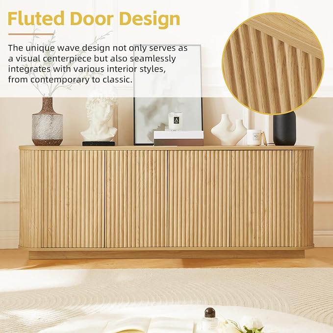 Fluted TV Stand for TVs Up to 75 Inch, Mid Century Modern TV Console for Living - Image 5