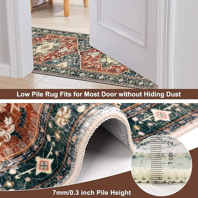 Yamaziot Washable Area Rug, 2x3 Small Boho Vintage Entryway Non-Slip Rug | - Image 4