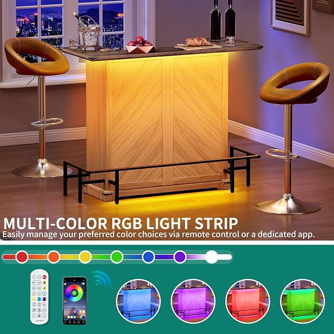 YITAHOME Home Bar Unit with LED Lights ＆ Drawer, Farmhouse Bar Cabinet with - Image 3