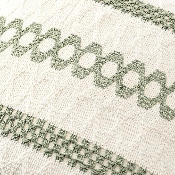 MIULEE Set of 2 Sage Green Boho Decorative Pillow Covers 24x24 Inch | Farmhouse - Image 4