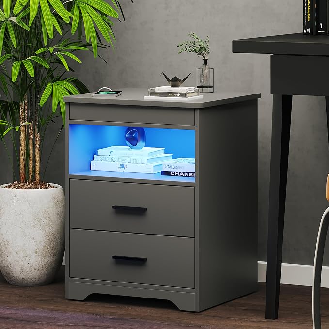 Nightstand with Gun Drawer, Charging Bedside Table with USB & Type-C Port - Image 7