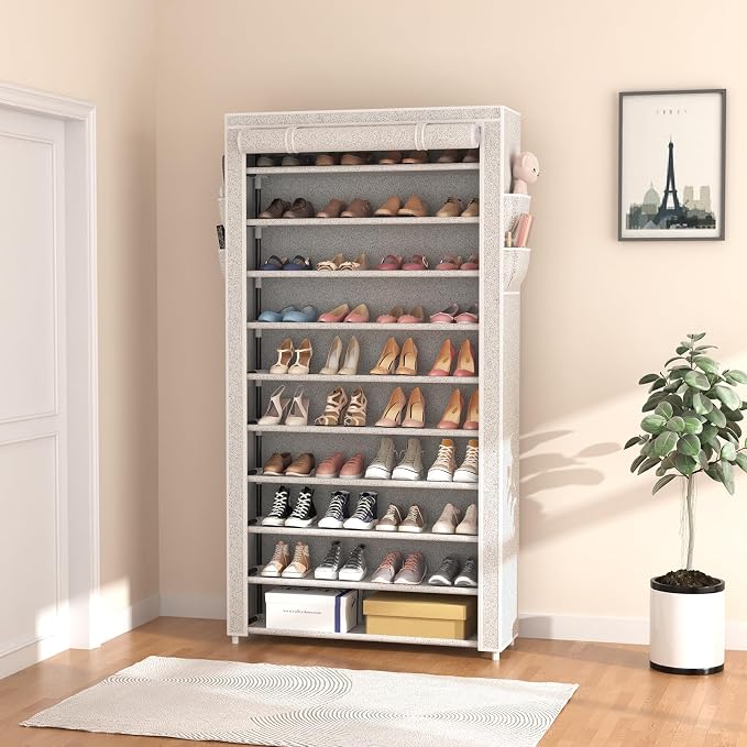 ROJASOP 10 Tier Shoe Rack with Covers Large Capacity Stackable Tall Shoe Shelf - Image 2