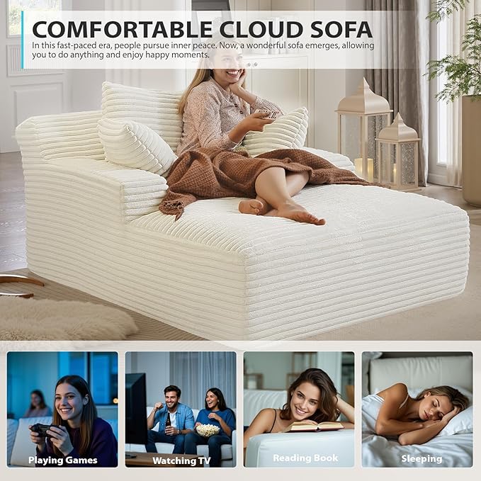 ivoros 50 Inch Chaise Lounge Chair Indoor, Oversized Corduroy Upholstered - Image 7