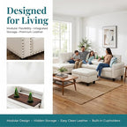 97.5" White L Shaped Couch Set Leather, Modular Sectional Couches - Image 4