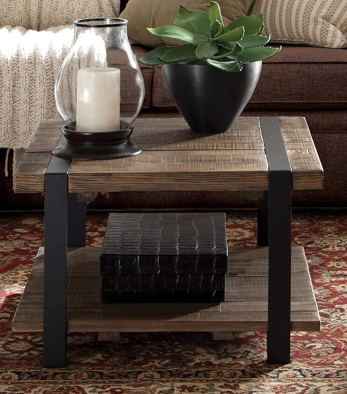 Modesto 27-Inch Square Coffee Table – Solid Wood and Metal Accent Industrial - Image 2