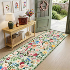 PLHXFR 2.6x14 Washable Runner Rug：Floral Indoor Kitchen Soft Carpet Green | - Image 2