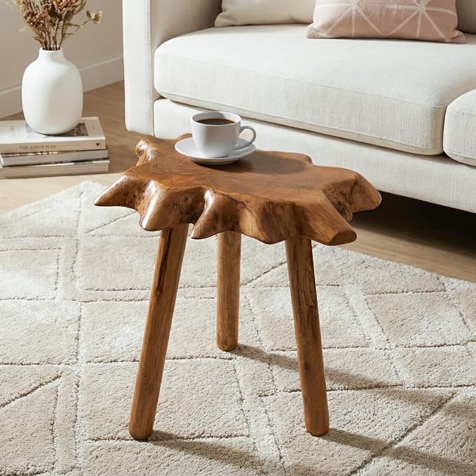 Natural Teak Wood Live Edge Side Table - Image 7