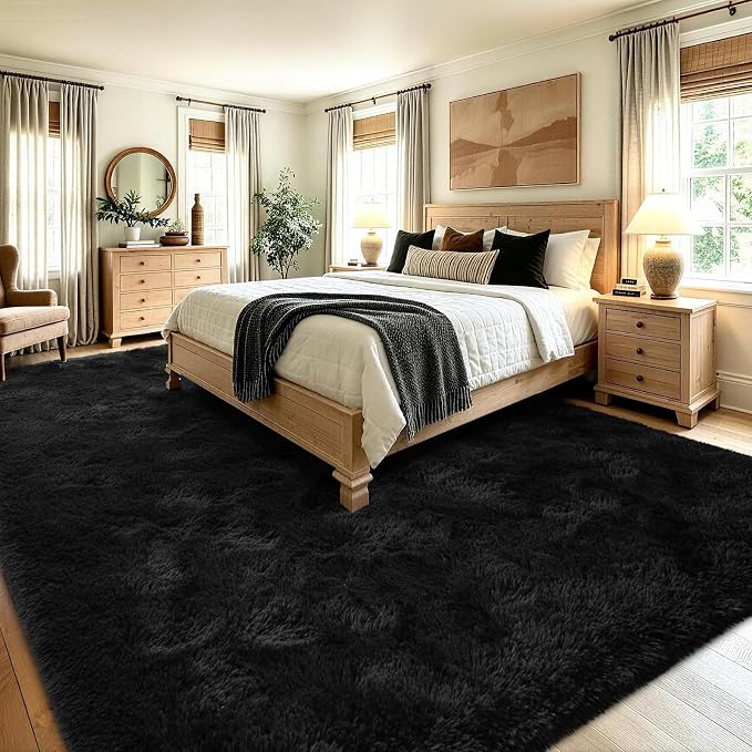 8x10 Extra Large Black Fluffy Area Rug Non-Slip - Image 4