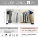 Decorative Lumbar Throw Pillow Cover 14x24 Boho Dark Blue Accent Cushion - Image 5