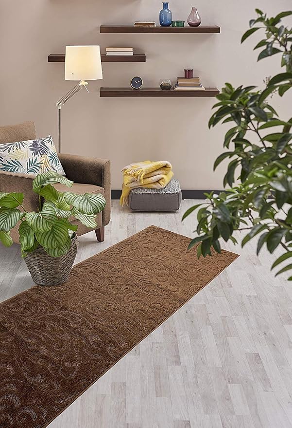 10 FT Long Non-Slip Washable Brown Carpet Runner Rug - Image 4