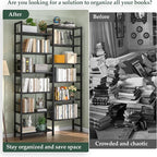 Homykic Double Wide Bamboo Bookshelf Black, 6-Tier Large Open Bookcase - Image 5