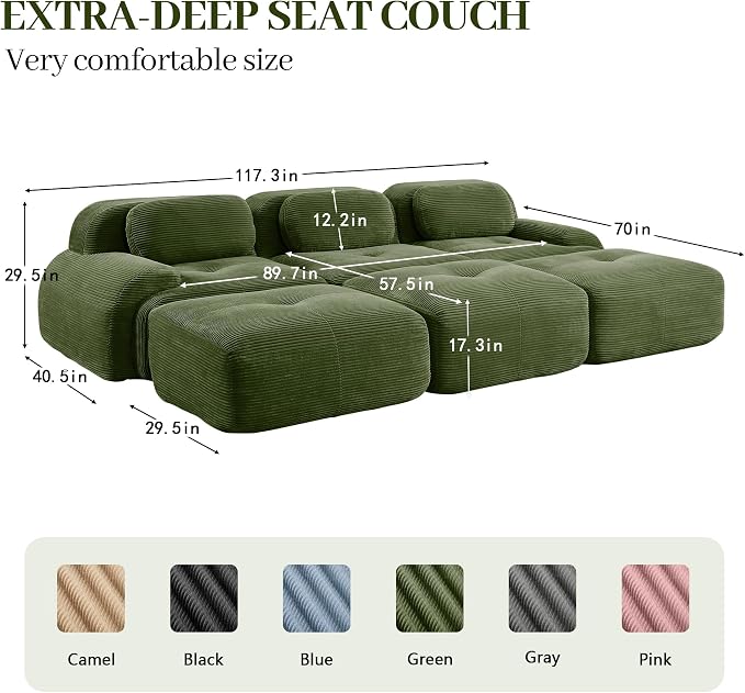 Boneless Sectional Couch, No Assembly Required, 117.3” Modular Cloud Sofa - Image 3