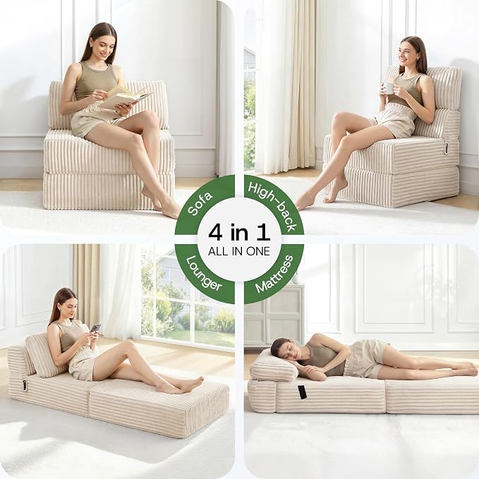 Convertible 4-in-1 Folding Sofa Bed Pocket Coils+Foam Fill Medium Support - Image 3