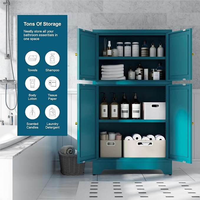 Bevivog Bathroom Floor Storage Cabinet, Metal Accent Cabinets - Image 6