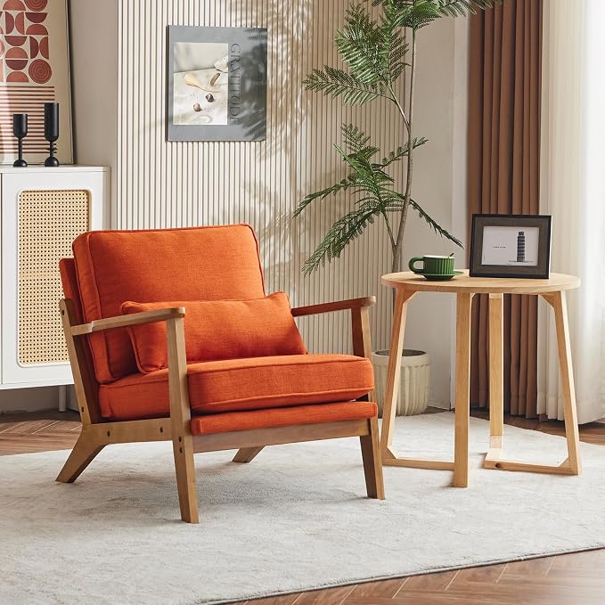 Vingli Solid Wood Wide Armrests Accent Chair Set of 2, Upholstered Mid Century - Image 9