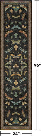 Vintage Insect 2x8 Black Entryway Runner Rug, Washable Non Slip Runners - Image 2