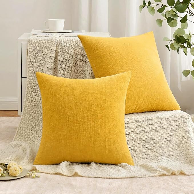 MIULEE Yellow Chenille Couch Throw Pillow Covers, 20x20 | Set of 2, Soft - Image 5