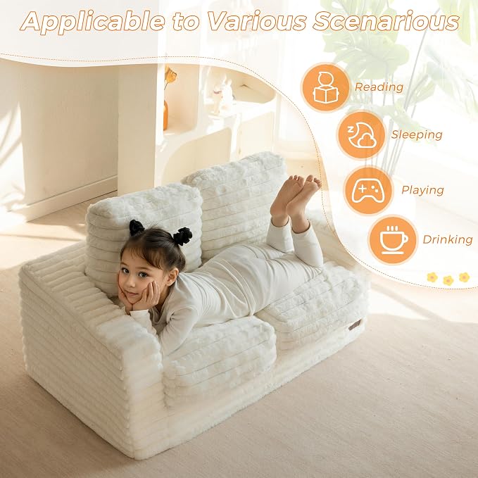 MAXYOYO Extra Wide Kids Bean Bag Chair, Comfy Faux Fur Bean Bag Sofa - Image 3