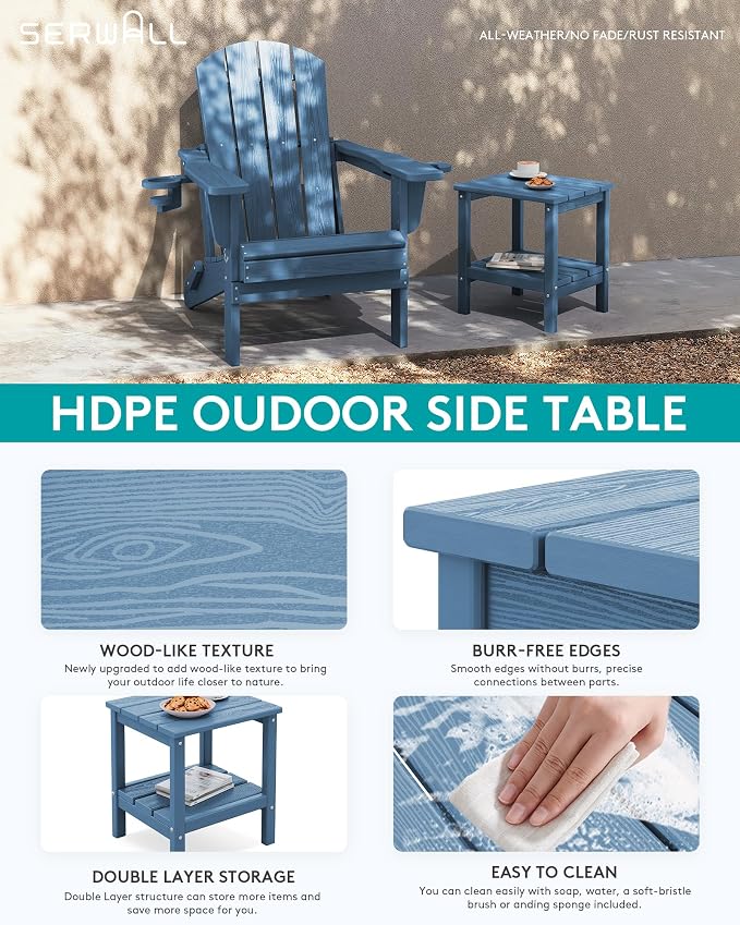 SERWALL 2-Tier HDPE Outdoor Side Table, Weatherproof Rectangular Adirondack - Image 5