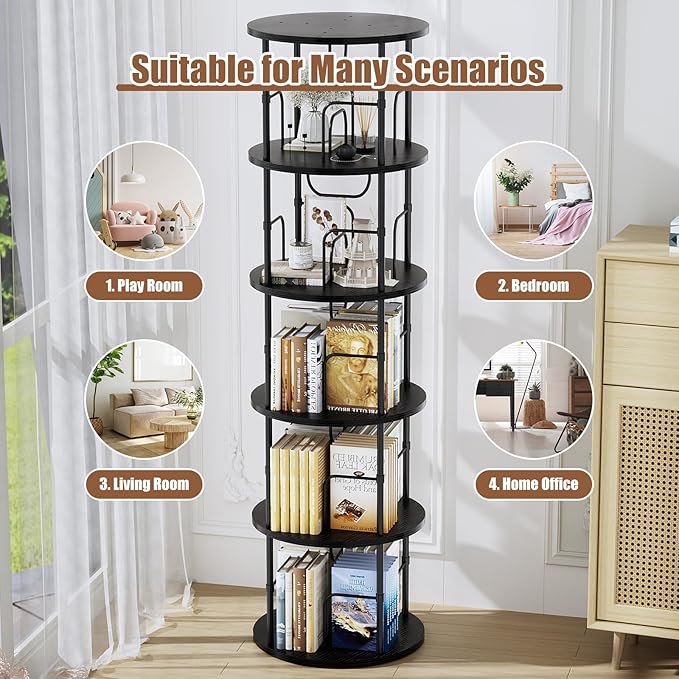ALLSTAND 5 Tier Rotating Bookshelf, 360 ° Display Stackable Spinning Bookshelf - Image 7