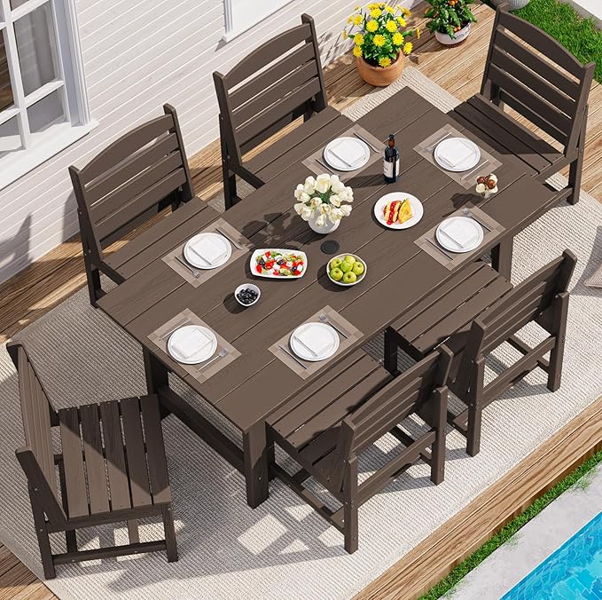 SERWALL Patio Dining Sets for 6 Person, HDPE Dining Set by SERWALL
