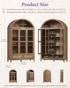 TYBOATLE 75'' Arched Cabinet Classic Farmhouse Design w/Three Glass Doors - Image 2