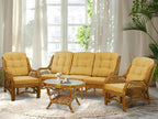 Malibu Lounge Set of 4: 2 Natural Rattan Wicker Chairs, Three-Seater Sofa by Wickerix