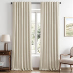 MIULEE 100% Blackout Linen Curtains 42 x 96 Inch Light Ivory 2 Panels | Thermal by MIULEE
