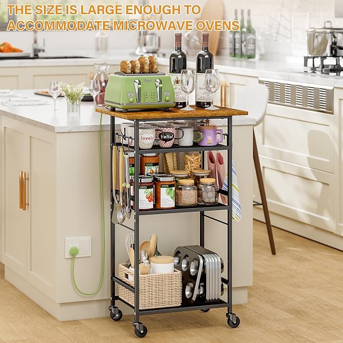 ThreeHio Rolling Kitchen Microwave Cart, 4 Tier Microwave Table Stand - Image 4